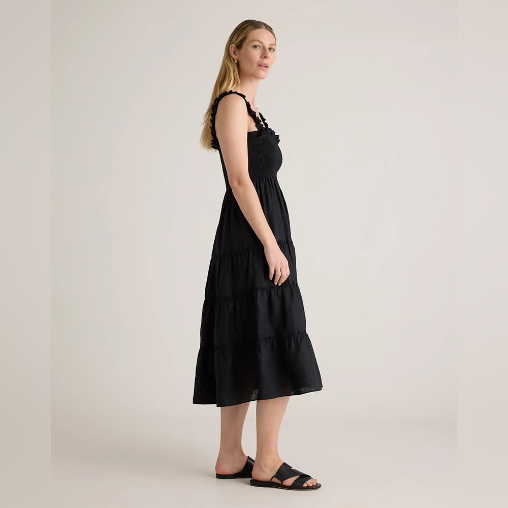 100% European Linen Smocked Midi Dress - Picture 2 of 8